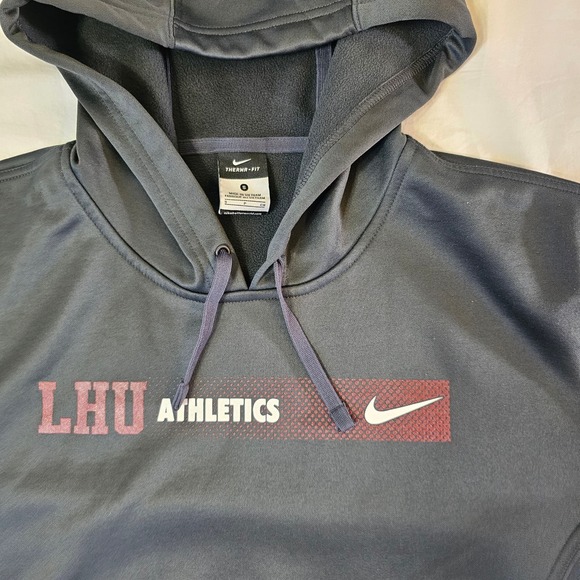 Nike thermafit black fleece  hoodie with LHU logo. Preowned in a men's sz small. - Picture 2 of 11